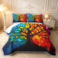 thumbnail image 1 of Homewish Watercolor Tree Of Life Quilt Full,Colorful Boho Glass Full Bedspread Sets,Black Reversible,3 Pieces, 1 of 7
