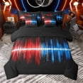thumbnail image 1 of Homewish Waves Geometric Striped 7pcs Bedding Comforter Set,Abstract Geometric Lines Queen Bedding Sets,Red Blue Black Queen Sheet Sets For Children,Breathable Home Decor Reversible, 1 of 8