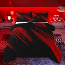 Homewish Waves Stripes Bedding Comforter Set,Modern Asbtarct Geometric Twin Comforter Sets,Red Black Bedding Set For Girl Boys,Ultra Soft Home Decor Reversible,2-Piece