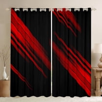 Homewish Waves Stripes Black Out Curtains,Modern Asbtarct Geometric Curtains Pack of 2 (42x63 Each),Red Black Bedroom Curtains For Girl Boys,Ultra Soft Home Decor