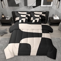 Homewish Wblack Brown Lines 7-Piece Twin Bedding Sets,Modern Asbtract Geometric Bedding Comforter Set,Minimalism Style Sheet Sets For Men Women,Super Cozy Room Decor Reversible