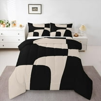 Homewish Wblack Brown Lines Bedding Comforter Set,Modern Asbtract Geometric Twin Comforter Sets,Minimalism Style Bedding Set For Men Women,Super Cozy Room Decor Reversible,2pcs