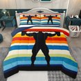 thumbnail image 1 of Homewish Weightlifting Sport Lovers Bedding Comforter Set,Colorful Striped Line Twin Comforter Sets,Barbell Fitness Theme Bedding Set For Boys Kids,Luxury Bedroom Decor Reversible,2pcs, 1 of 8