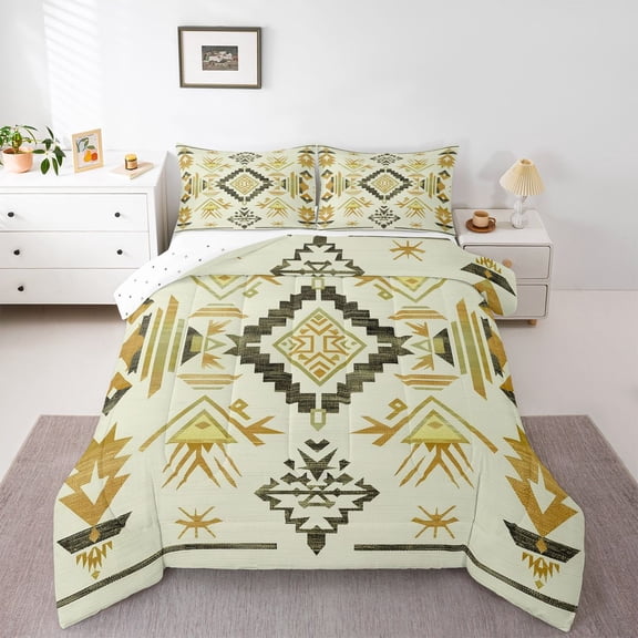 Homewish Western Aztec Bedding Comforter Set, Triangle Stripes Abstract Twin Comforter Sets, Rustic Farmhouse Reversible Bedding Set, Breathable Home Decor, 2 Pieces