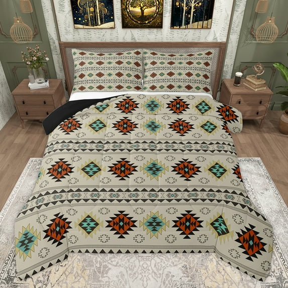 Homewish Western Beige Aztec Bedding Comforter Set for Men, Boho Triangle Abstract Twin Comforter Sets, Rustic Farmhouse Reversible Bedding Set, Super Cozy Room Decor, 2 Pieces