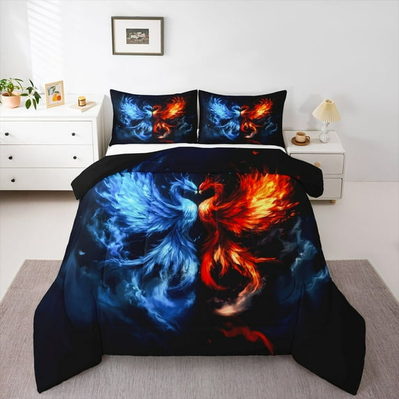 Homewish Western Bird Bedding Comforter Set,Flying Animal Twin Comforter Sets,Blue Orange Black Bedding Set For Teens,Microfiber Bedroom Decor Reversible,2pcs