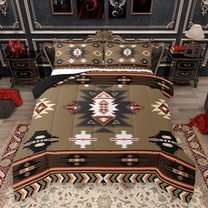 Homewish Western Boho Aztec Queen Comforter Set for Men, Rustic Mandala Hippie Bedding Sets, Brown Abstract Reversible Bedding Comforter Set, Lightweight Room Decor, 3-Piece
