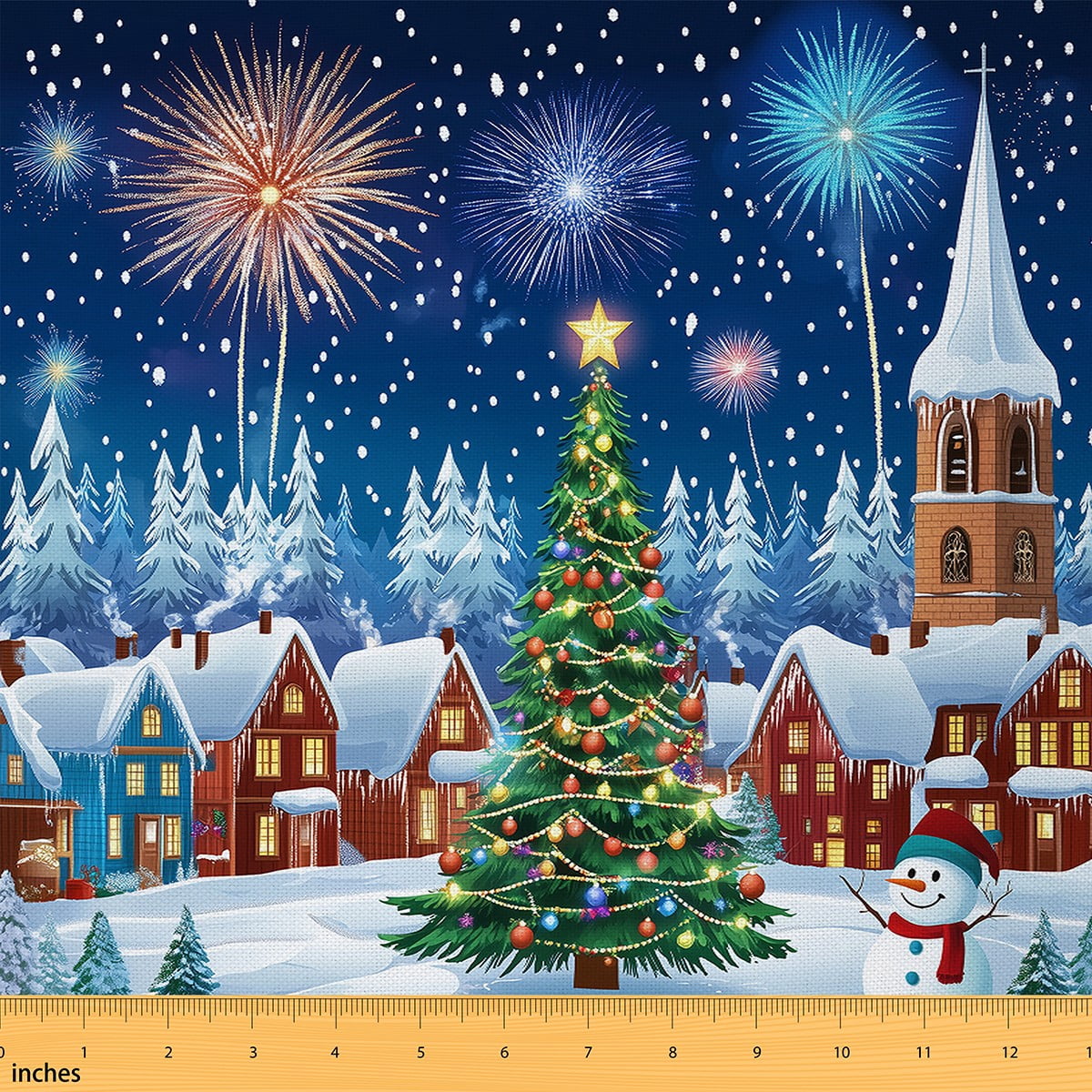 Homewish Western Christmas Fabric by the Yard 3 Yard,Chic Xmas Tree Sewing Fabric,Happy New Year Room Decor Fabric by the Yard For Girl Boy,Microfiber Bedroom Decor