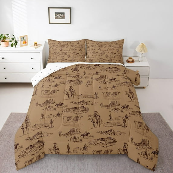 Homewish Western Cowboy Bedding Comforter Set 2pcs for Teens Men Adults Boys,Exotic Style Twin Comforter Sets Microfiber,Retro Vintage Breathable Bedding Set,Luxury Bedroom Decor,Reversible
