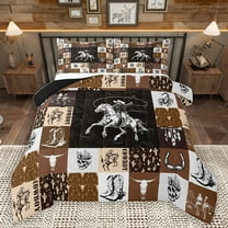 Homewish Western Cowboy Cowgirl Full Size Comforter Sets, Brown Buffalo Patchwork Bedding Comforter Set, Rustic Farmhouse Reversible Bedding Sets, Luxury Bedroom Decor, 3 Pieces