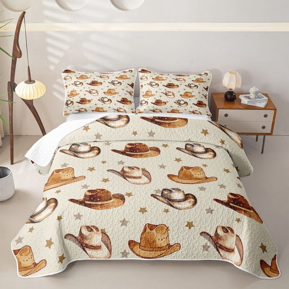 Homewish Western Cowboy Hot Quilt King,Vintage Stars King Coverlet Set,Brown Cream,3pcs