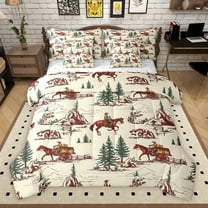 Homewish Western Cowboy Tribal 7-Piece Twin Bedding Sets,Country Farmhouse Lodge Bedding Comforter Set,Grown Green Beige Sheet Sets For Children,Breathable Home Decor Reversible