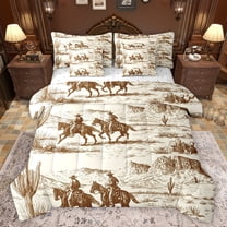Homewish Western Cowboy Tribal 7-Piece Twin Bedding Sets,Tropical Desert Botanical Cactus Bedding Comforter Set,Rustic Farmhouse Cabin Sheet Sets For Boys,Breathable Home Decor