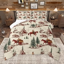 Homewish Western Cowboy Tribal Bedding Comforter Set,Country Farmhouse Lodge Twin Comforter Sets,Grown Green Beige Bedding Set For Children,Breathable Home Decor Reversible,2-Piece