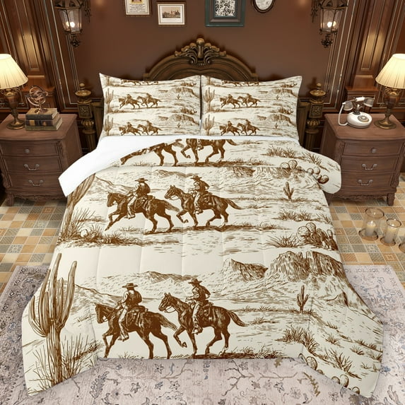 Homewish Western Cowboy Tribal Bedding Comforter Set,Tropical Desert Botanical Cactus Twin Comforter Sets,Rustic Farmhouse Cabin Bedding Set For Boys,Breathable Home Decor,2 Pieces
