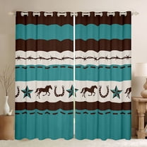 Homewish Western Cowboy Tribal Black Out Curtains,Vtexas Stars Horseshoe Curtains Pack of 2 (42x63 Each),Cyan Beige Brown Bedroom Curtains For Men Women,Super Cozy Room Decor