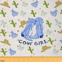 Homewish Western Cowgirl Boots Fabric by the Yard 2 Yard,Desert Botanical Cactus Room Decor Fabric by the Yard,Blue Beige Green Fabric for Sewing For Girls Teens,Microfiber Bedroom Decor