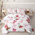 thumbnail image 1 of Homewish Western Cowgirl Boots Twin Quilt Set,Cute Bowtie Twin Coverlet Set,White Pink,2-Piece, 1 of 7