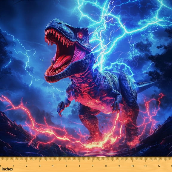 Homewish Western Dinosaur Fabric by the Yard 2 Yards, Cartoon Horror Animal Sewing Fabric, Blue Nature Lightning Fabric for Sewing, Luxury Bedroom Decor