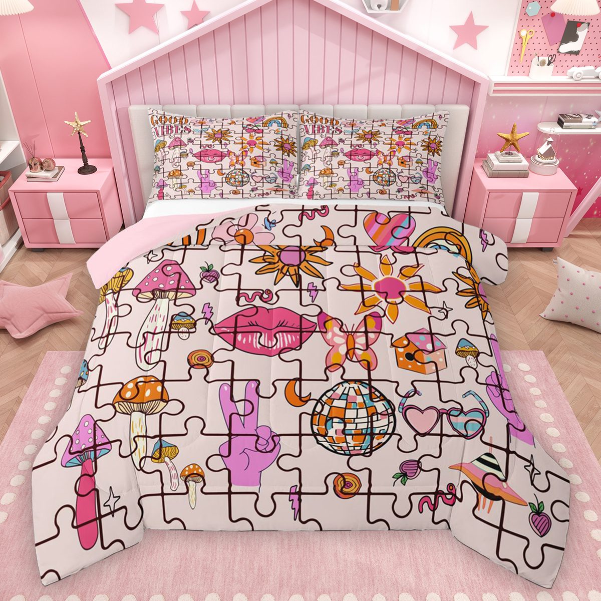 Homewish Western Disco Ball Bedding Comforter Set, Kawaii Pink Cowgirl ...