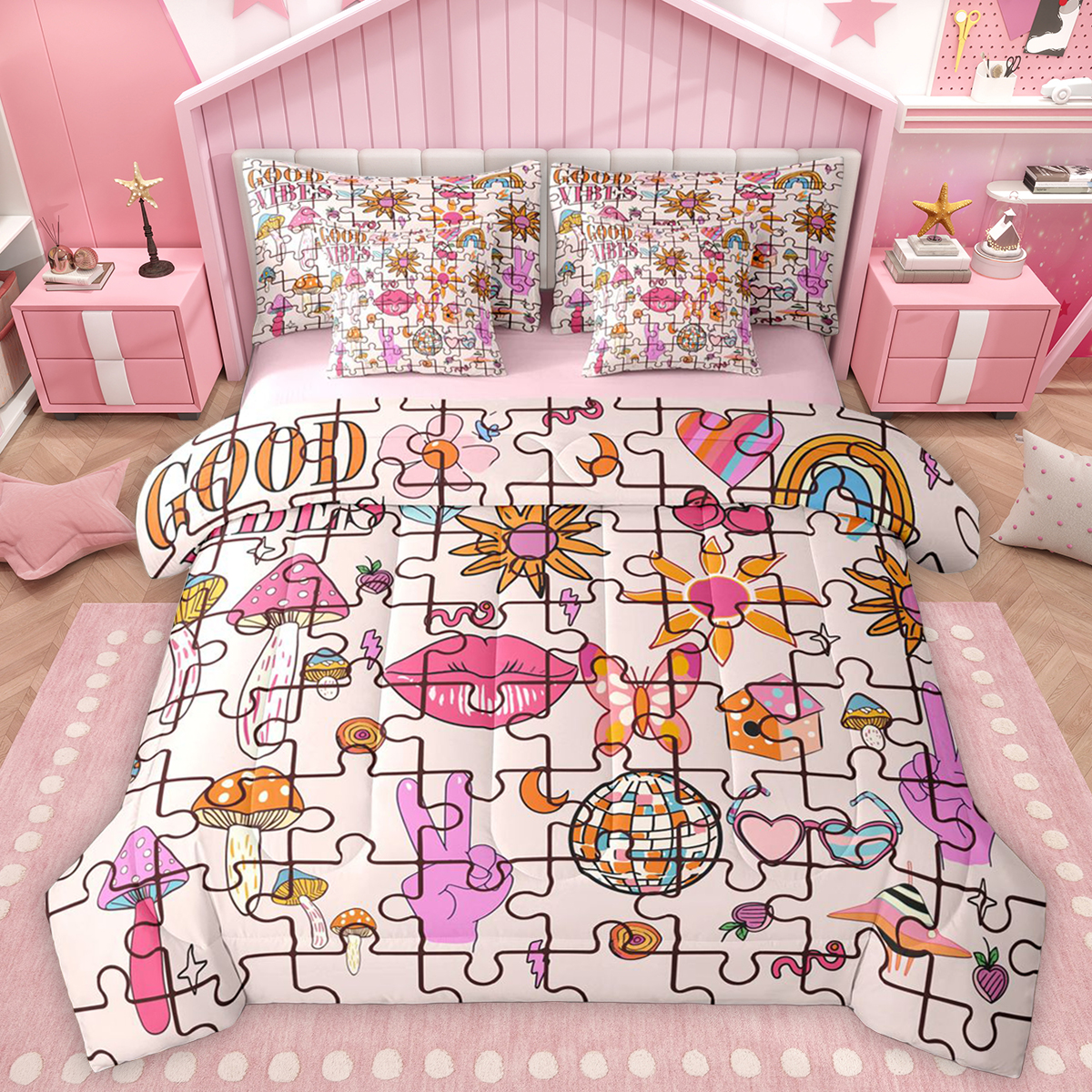 Homewish Western Disco Ball Twin Bedding Sets 7-Piece, Kawaii Pink ...