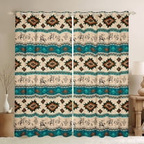 Homewish Western Hippie Aztec Black Out Curtains for Adult, Cowboy Cowgirl Curtains Pack of 2 (42x63 Each), Wheat Teal Triangle Abstract Bedroom Curtains, Blackout Curtains Home Decor