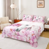 Homewish Western Horse Twin Sheet Sets 3pcs for Teens Boys Girls,Farmhouse Animal Twin Fitted Sheet Microfiber,Chic Pink Flowers Breathable Flat Sheet,Breathable Home Decor