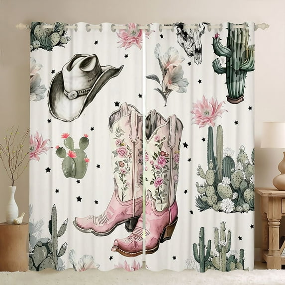 Homewish Western Princess Boot Black Out Curtains, Hippie Cactus Botanical Plant Curtains Pack of 2 (42x63 Each), Vintage Bohemian Bedroom Curtains, Curtains and Drapes Bedroom Decor
