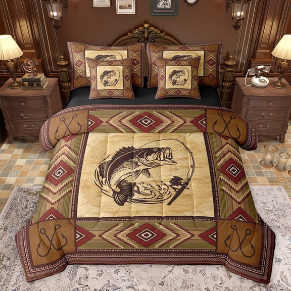 Homewish Western Tribal Aztec 7pcs Twin Bedding Set, Pike Fish Bohemian Mandala Room Decor