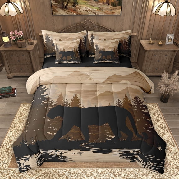 Homewish Western Woodland Leopard Bedding Comforter Set 7 Pieces, Jungle Wildlife Cheetah Full Bedding Set, Rustic Farmhouse Animal Reversible Fitted Sheet Flat Sheet, Breathable Home Decor