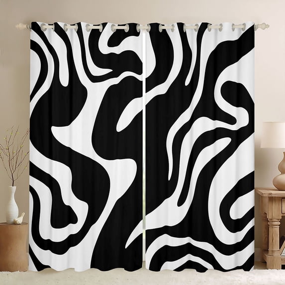 Homewish White Abstract Spiral Kitchen Curtains,Abstract Artwork Black Out Curtains Pack of 2 (42x63 Each)