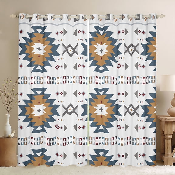 Homewish White Aztec Black Out Curtains, Bohemian Geometric Curtains Pack of 2 (42x63 Each), Rustic Lodge Cabin Farmhouse Bedroom Curtains, Luxurious Home Decor