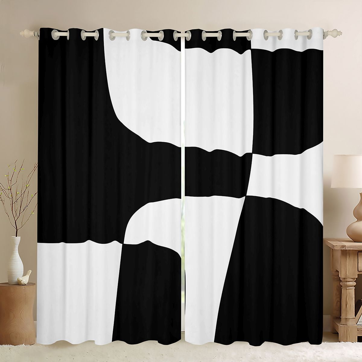 Homewish White Black Blackout Curtains Set of 2 (52x84 Each),Modern ...