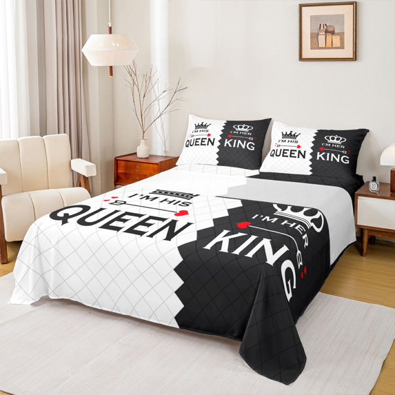 Homewish White Black Full Size Sheets,Queen And King Crown Bed Sheets,Rhombus Geometric Sheet Sets For Boys Girls,Microfiber Bedroom Decor,4 Pieces