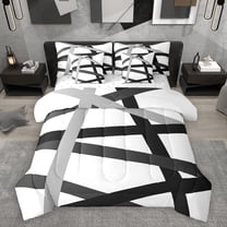 Homewish White Black Lines 7-Piece Twin Bedding Sets,Modern Asbtract Geometric Bedding Comforter Set,Minimalism Style Sheet Sets For Men Women,Super Cozy Room Decor