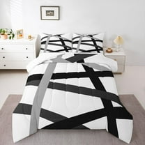 Homewish White Black Lines Bedding Comforter Set,Modern Asbtract Geometric Twin Comforter Sets,Minimalism Style Bedding Set For Men Women,Super Cozy Room Decor,2 Pieces