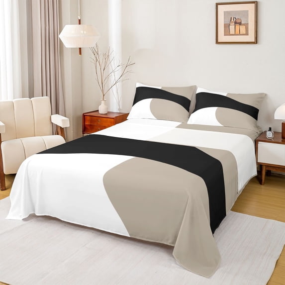 Homewish White Black Square Bed Sheets,Boho Geometric King Sheets,Minimalism Style Sheet Set For Men Women,4-Piece