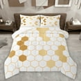 thumbnail image 1 of Homewish White Gold Honeycomb Queen Comforter Set for Adult, Modern Fashion Abstract Bedding Sets, Chic Hexagon Reversible Bedding Comforter Set, Ultra Soft Bedroom Decor, 3 Pieces, 1 of 8