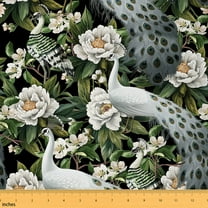 Homewish White Peacock Fabric by the Yard 1 Yard,Zoo Animal Home Decor Fabric by the Yard,White Flower Floral Sewing Fabric For Girls Kids,Ultra Soft Home Decor