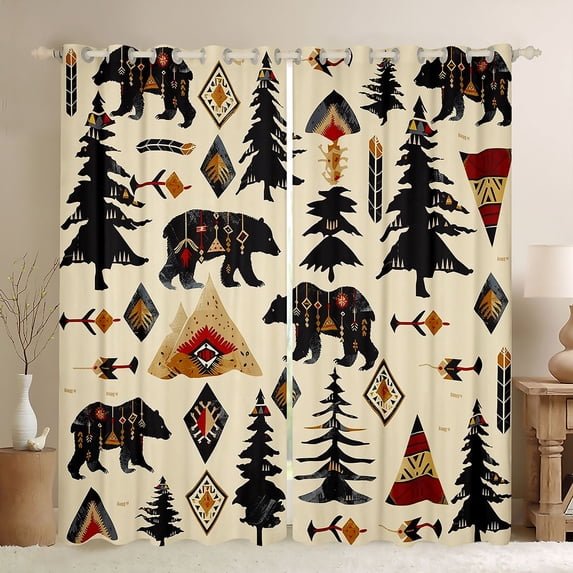 Homewish Wild Animal Baer Curtains Pack of 2 (42x84 Each),Retro Boho Tribal Curtains Blackout,Rustic Farmhouse Cabin Bedroom Curtains For Adults,Breathable Home Decor