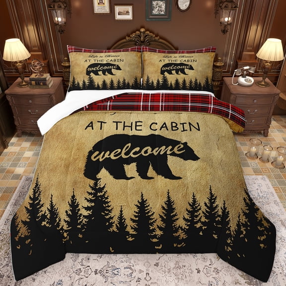Homewish Wild Animal Bear Bedding Comforter Set,Country Farmhouse Cabin Twin Comforter Sets,Black Brown Bedding Set For Men Women,Ultra Soft Home Decor,2 Pieces