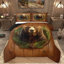 Homewish Wild Animal Bear Bedding Comforter Set,Country Pine Cone Twin Comforter Sets,Rustic Farmhouse Cabin Bedding Set For Kids,Luxury Bedroom Decor Reversible,2-Piece