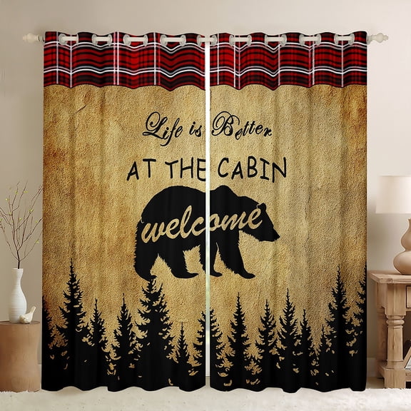 Homewish Wild Animal Bear Black Out Curtains,Country Farmhouse Cabin Curtains Pack of 2 (42x63 Each),Black Brown Bedroom Curtains For Men Women,Ultra Soft Home Decor