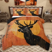 Homewish Wild Animal Deer Bedding Comforter Set,Jungle Wildlife Twin Comforter Sets,Black Orange Bedding Set For Teens,Luxury Bedroom Decor Reversible,2 Pieces