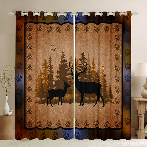 Homewish Wild Animal Deer Black Out Curtains,Safari Bear Paws Curtains Pack of 2 (42x63 Each),Black Tan Bedroom Curtains For Boys Kids,Ultra Soft Home Decor
