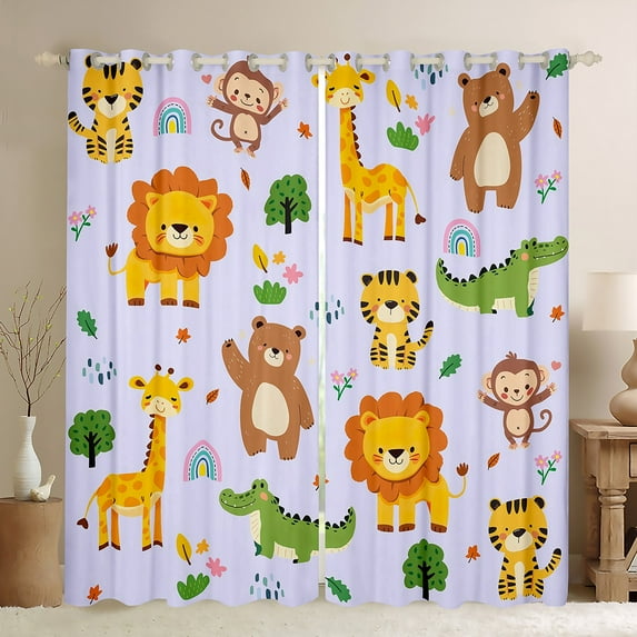 Homewish Wild Bear Crocodile Blackout Curtains Set of 2 (52x84 Each),Zoo Animal Giraffe Window Curtains,Purple Orange Green Curtains and Drapes For Boys Teens,Luxury Bedroom Decor