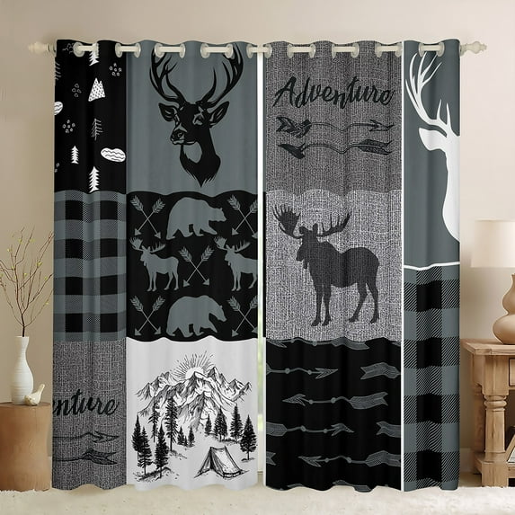 Homewish Wild Bear Deer Curtains Pack of 2 (42x84 Each),Rustic Farmhouse Cabin Curtains Blackout,Happy Camping Bedroom Curtains For Boys Kids,Luxury Bedroom Decor