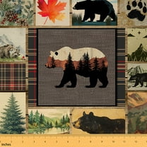 Homewish Wild Bear Silhouette Fabric by the Yard 1 Yard,Tropical Botanical Mountain Home Decor Fabric by the Yard,Farmhouse Lodge Beige Brown Sewing Fabric For Boys Teens,Luxury Bedroom Decor