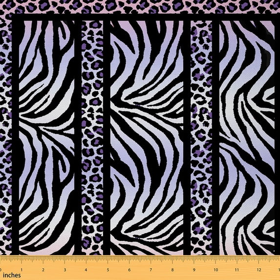 Homewish Wild Cheetah Pattern Fabric by the Yard 3 Yard,Woodland Animal Zebra Sewing Fabric,White Purple Geometric Stripes Room Decor Fabric by the Yard For Boys Girls,Super Cozy Room Decor