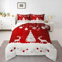 Homewish Wild Christmas Reindeer Bedding Comforter Set,Chic Xmas Tree Twin Comforter Sets,Red White Bedding Set For Girsl Boys,Ultra Soft Home Decor Reversible,2pcs